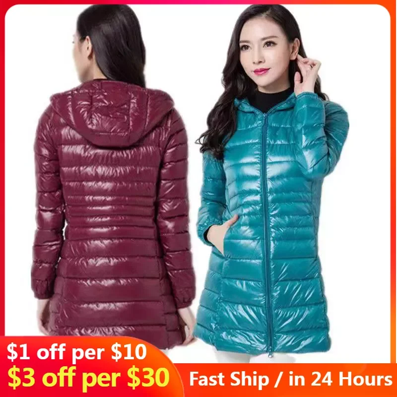 

2022New Jacket Women Autumn Warm Jackets Women's Long Light White Duck Down Jacket 5XL 6XL 7XL Ultralight Hooded Portable Do