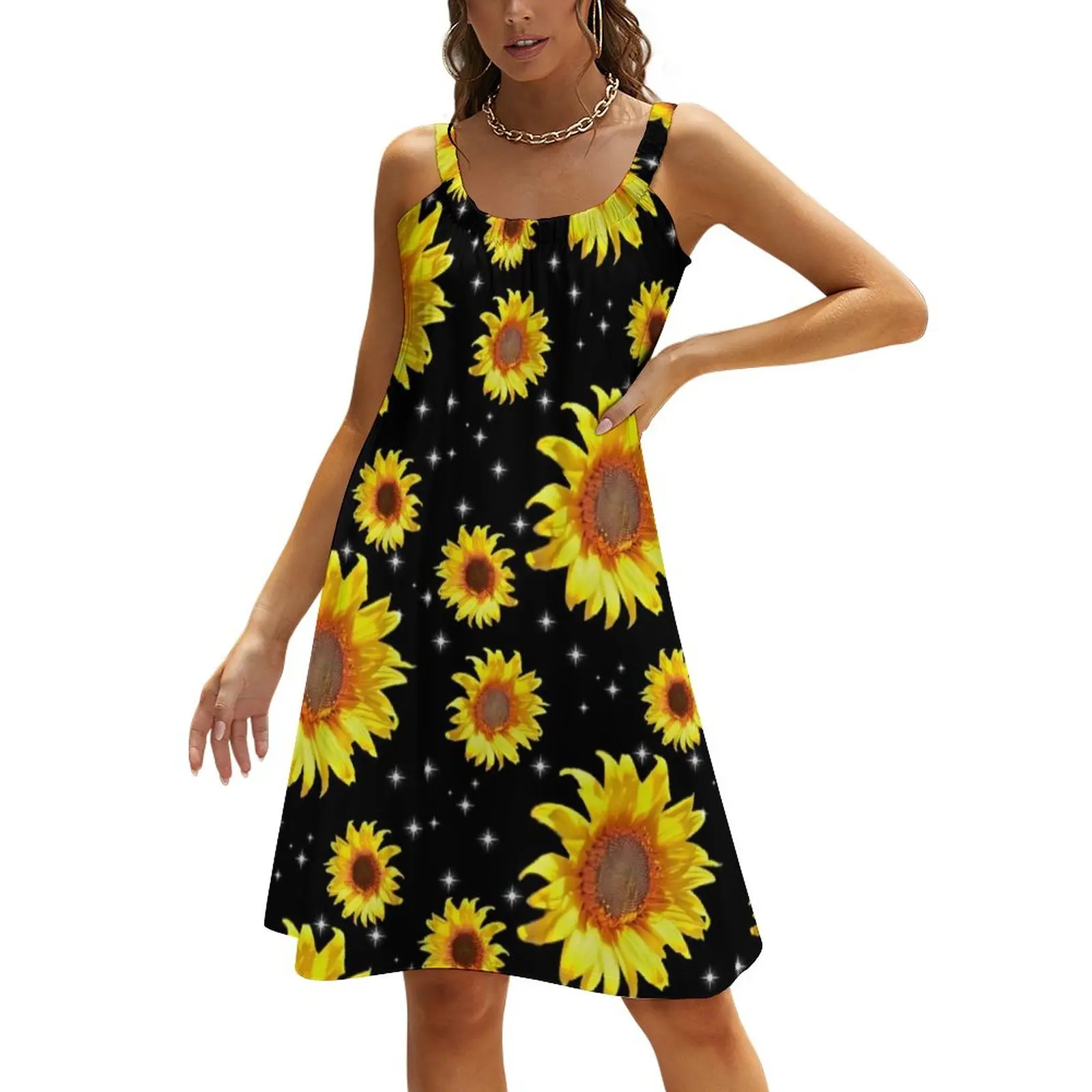 

Женское платье с рисунком подсолнуха