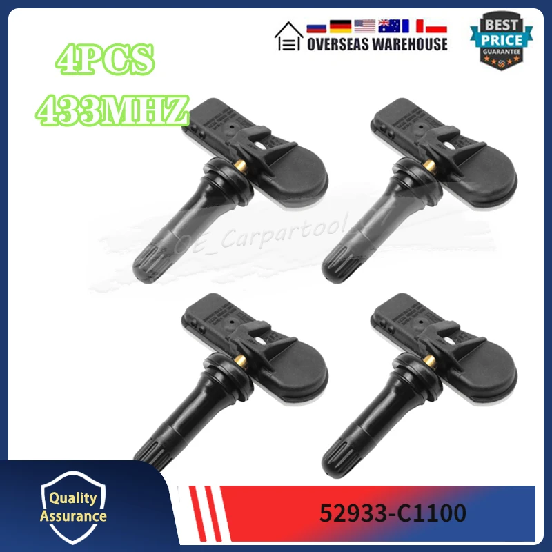 Датчик давления в шинах 52933-C1100 52933C1100 для Hyundai ix35 Creta Gensis Santa Fe Sonata Tucson TPMS Датчик 433 МГц, 4 шт.