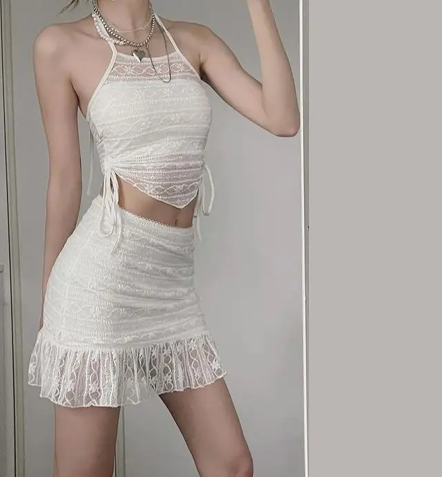 

Y2K Suspender + Lace Tunics Crop Top Harajuku Skirt Bodycon Dress Streetwear Fashion Elegant Patchwork Contrast Trendyol Dress