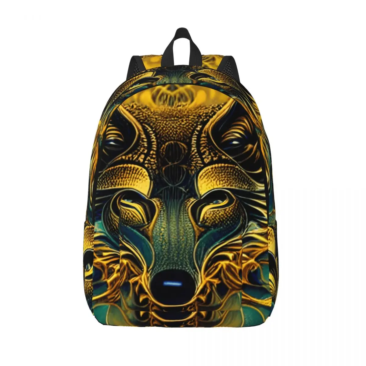 

Gold Wolf Head Backpack Teen Mandala Style Print Big Backpacks Polyester Kawaii School Bags Travel Designer Rucksack
