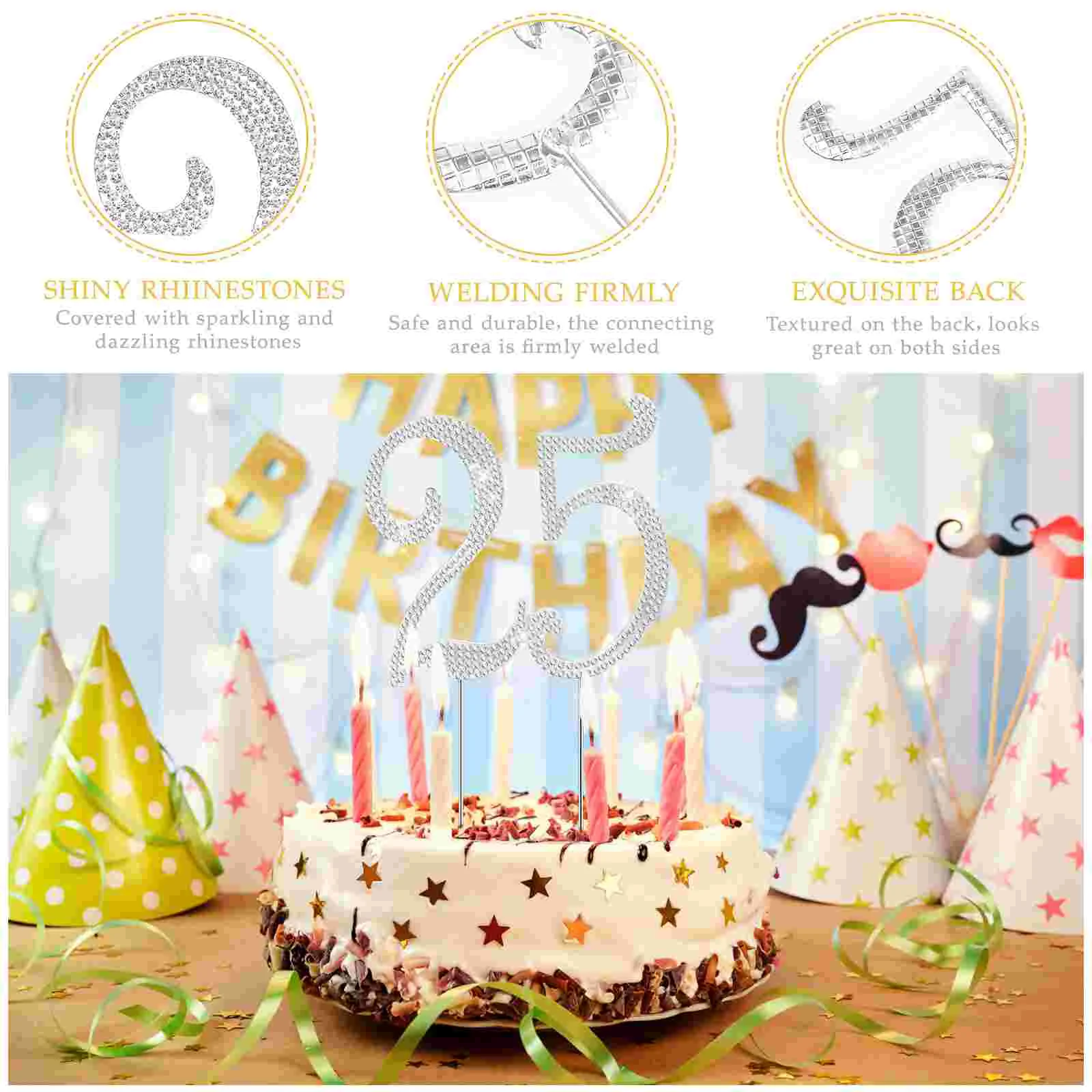 STOBOK Bling 25 топпер для торта вечеринка по случаю дня рождения модное украшение со