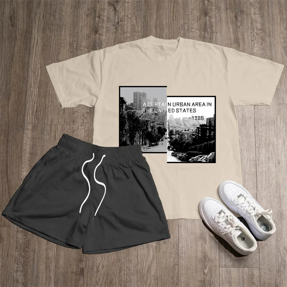 Summer Printed Street Men's Clothing Daily Outdoor T-shirt Shorts Two-piece Beach Outfit Unisex Casual Couple Outfit 2023 New