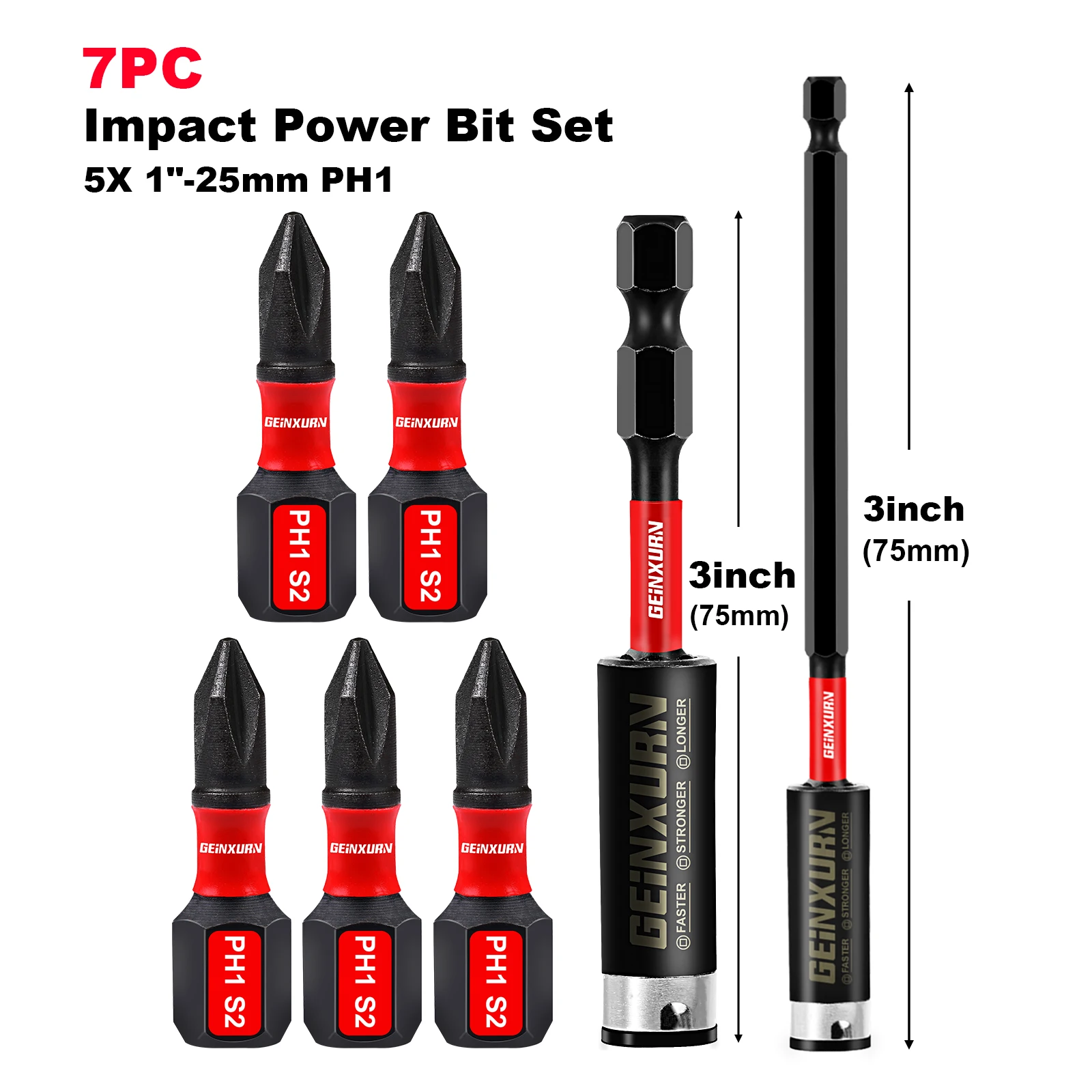 

Geinxurn Impact HARD #1 Phillips 1 in. Вставные биты, Набор бит для отвертки PH1 Power с держателем бит