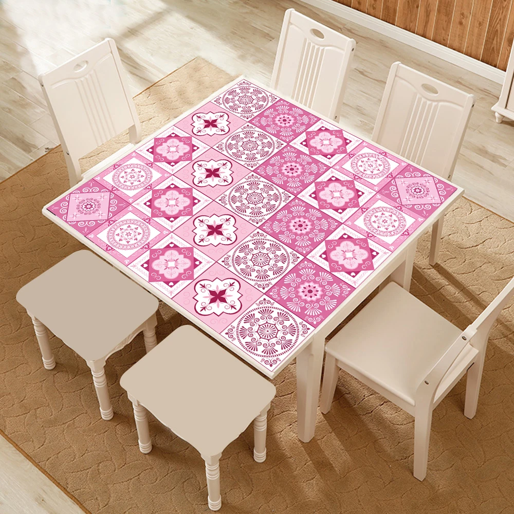 

6 Pieces for Kitchen Cabinet Home Decor Peel and Stick Art Wall Sticker Pink Pattern Hard Tile Sticker Transfer Flat Print Cover