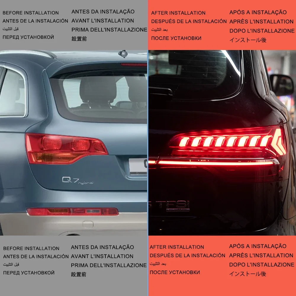 Фото Автомобильные задние фонари для Q7 2006-2015, обновление 2023, новейший Стайлинг, светодиодный автосборка, через подсветку, динамический плавный задний фонарь №5
