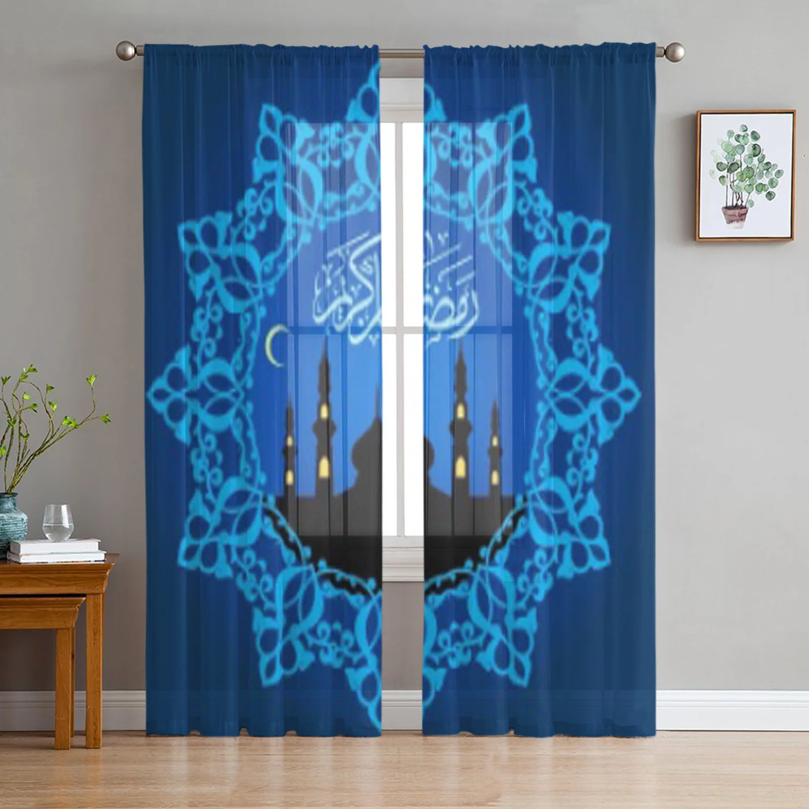 

Ramdan, голубые тюлевые прозрачные оконные шторы для гостиной, спальни, современные драпировки из органзы, декоративные занавески