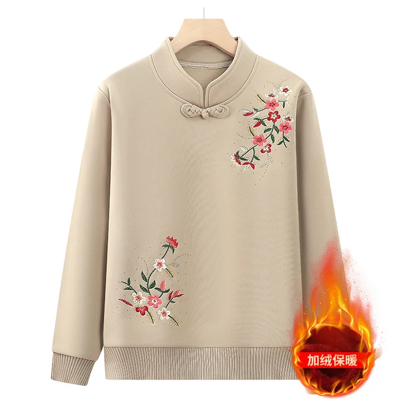 Теплый свитер для мамы пуловер с вышивкой свободный утолщенный женский топ