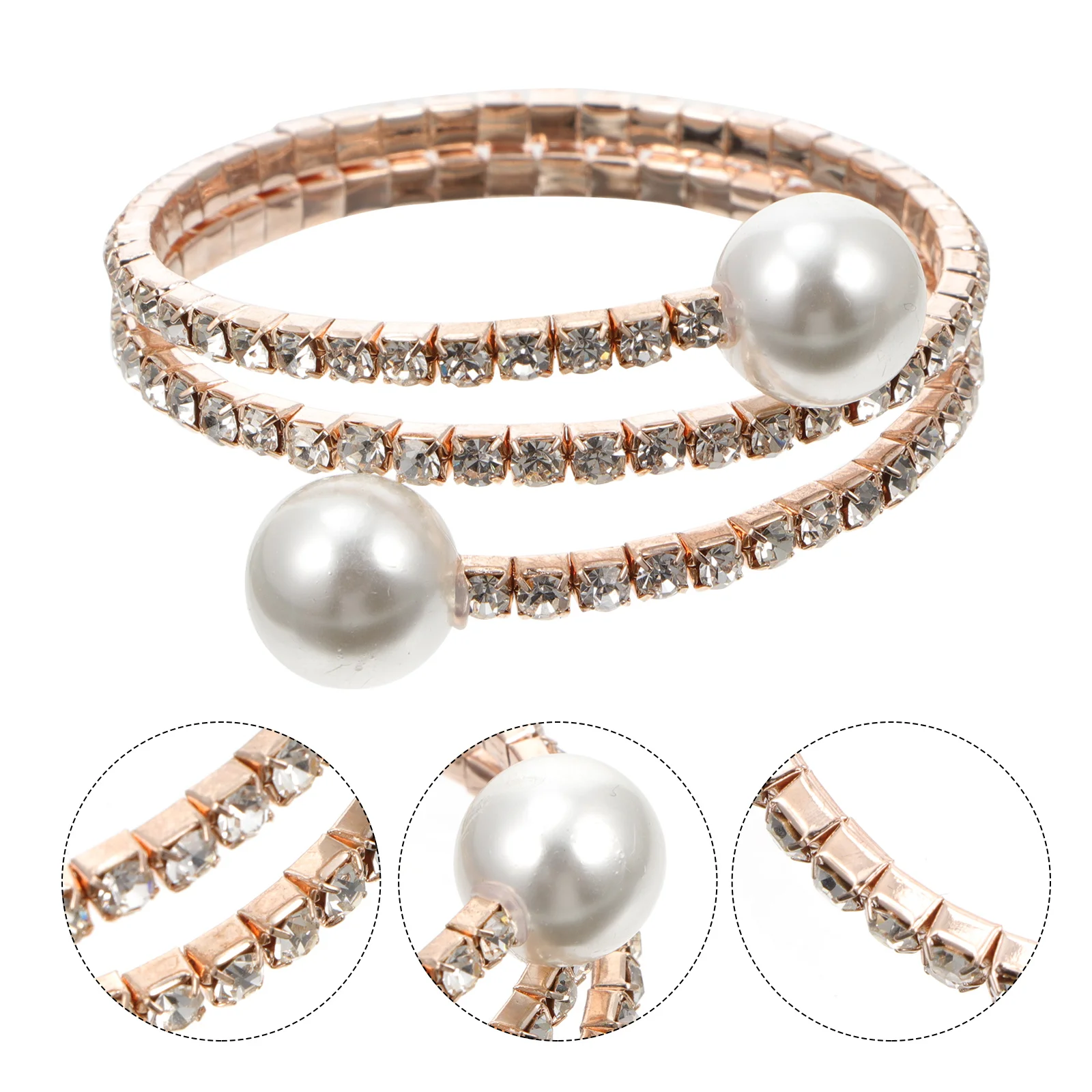 

Womens Bracelet Diamond Cuff Stackable Stretch Bracelets Adjustable Pearl Wedding Multi Layer Bangle Stretchy