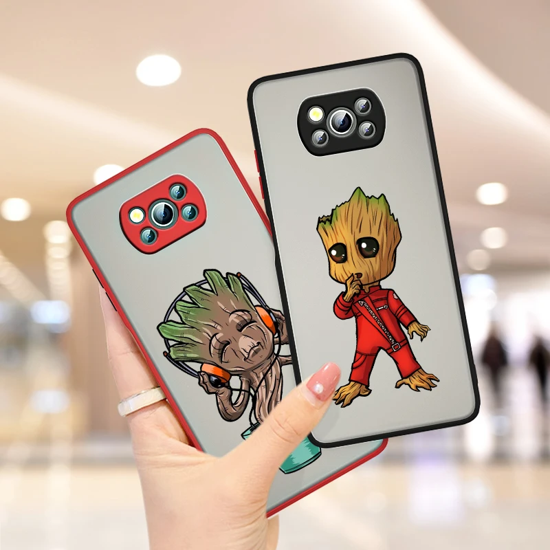 

Marvel Groot Avengers For Xiaomi Poco X3 GT NFC M3 Mi 11 10 Ultra Pro Note10 Lite CC9E Frosted Translucent Phone Case