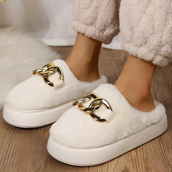 Fur Slippers Women's New Autumn Winter 2023 Large Size Fashion Thick Bottom Slides Home Slippers Zapatillas Mujer Casa 4