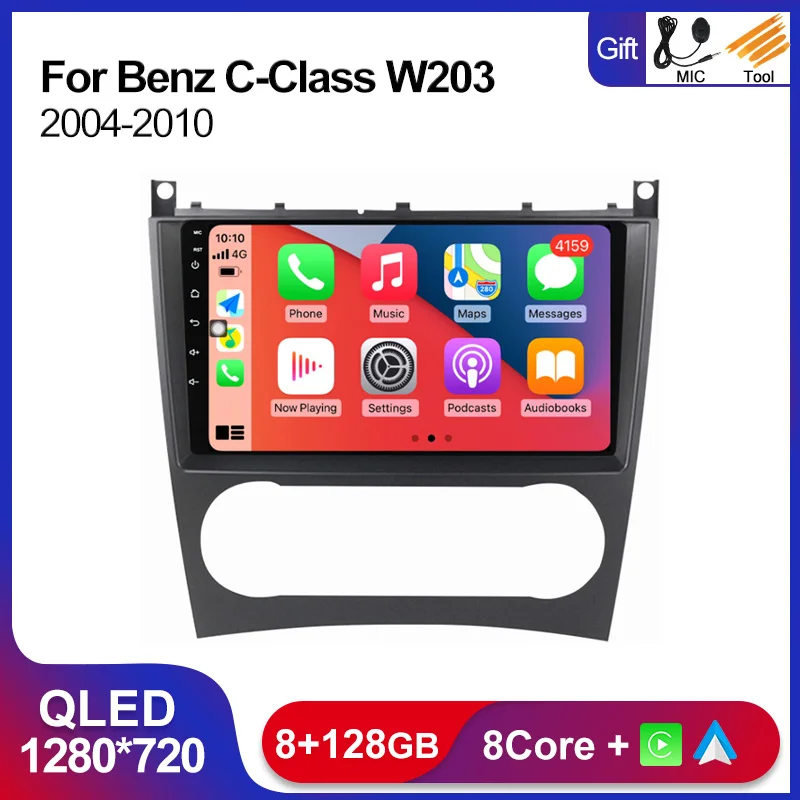 

QLED Screen Carplay For Mercedes Benz C-Class W203/CLC W203 Car Radio Stereo Multimedia Player Android 11 8+128G Autoradio DSP