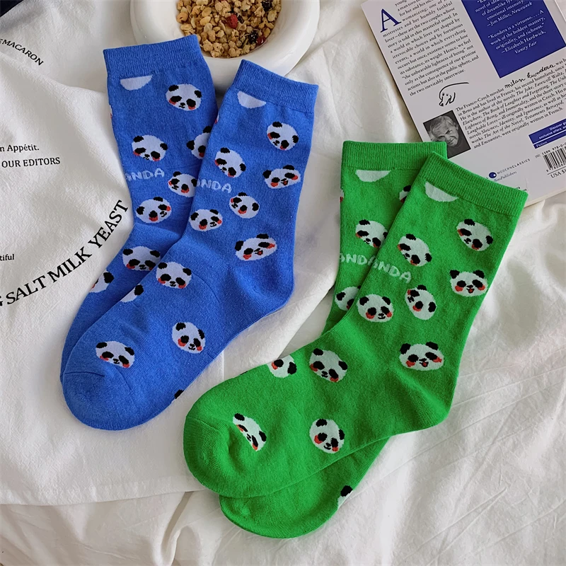 

Women's Socks 2022 Spring Summer Cute Cartoon Panda Middle Tube Cotton Breathable New Fashion Crew Socks Absorb Sweat Casual