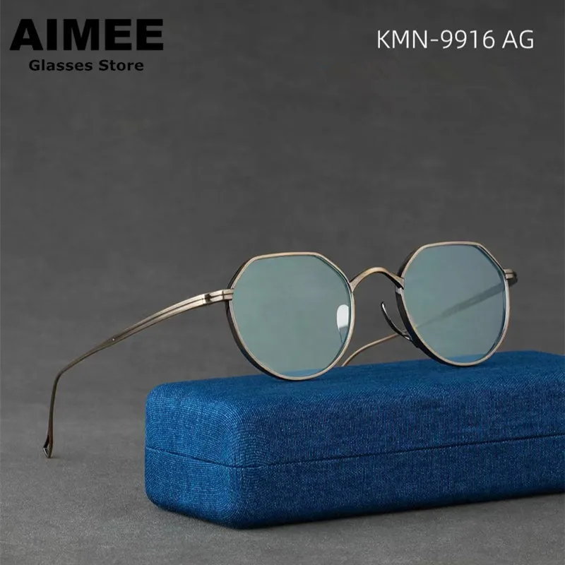 Японские очки ручной работы из чистого титана оправа для мужчин многоугольные