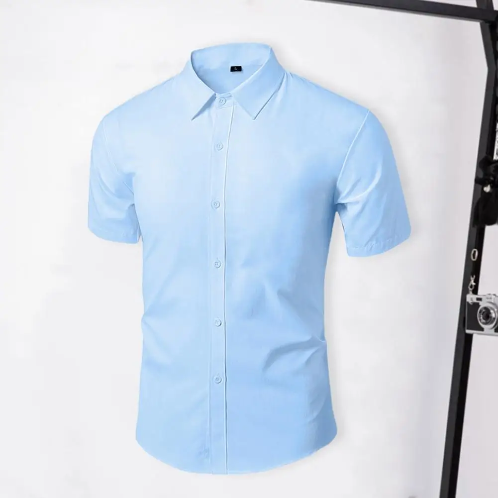 

Trendy Men Tops Anti-wrinkle Men Summer Shirt Slim Fit Work Casual Suit Shirt Top All Match
