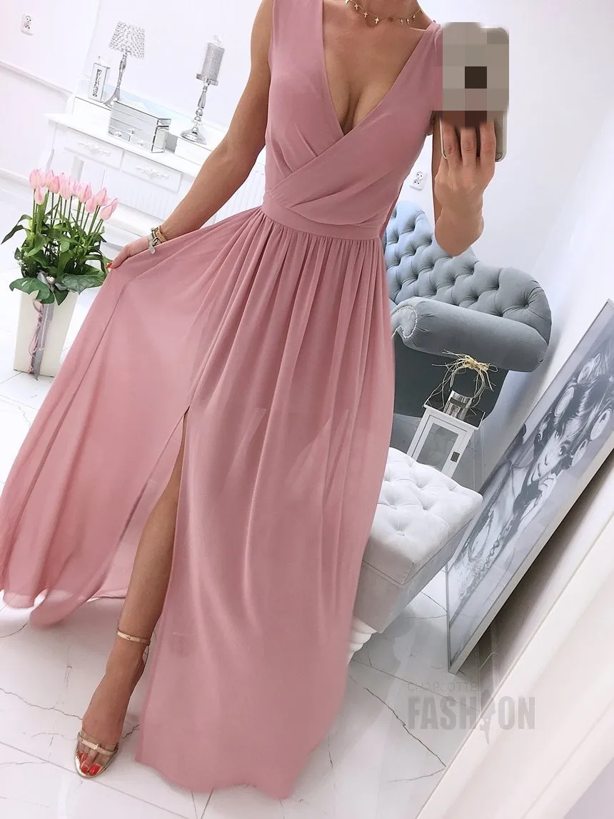 

Sexy Long Evening Dress Elegant Dress For Women V-neck Side Split Party Dresses Female Summer Fashion Casual Club Ladies Clothes