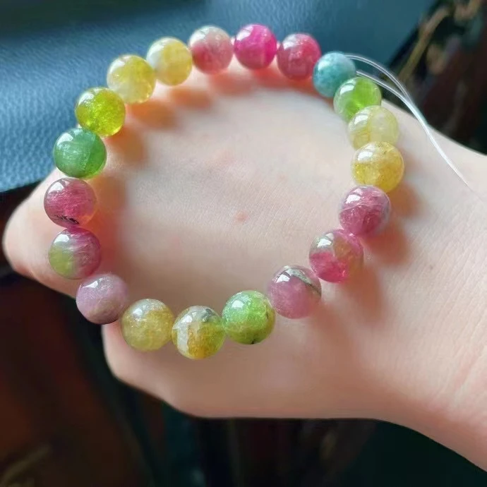

Natural Colorful Tourmaline Clear Round Beads Bracelet 9.2mm Rainbow Tourmaline Brazil Women Men Jewelry AAAAAAA