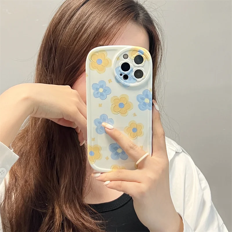Милый чехол для телефона с рисунком цветов маслом iPhone 11 12 13 Pro Max X XR XS мягкий