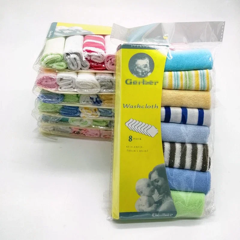 8 Pieces of Baby Bath Towel Soft Face Natural Cotton Feeding Absorbent Small Handkerchief Bib Saliva Shower Gift