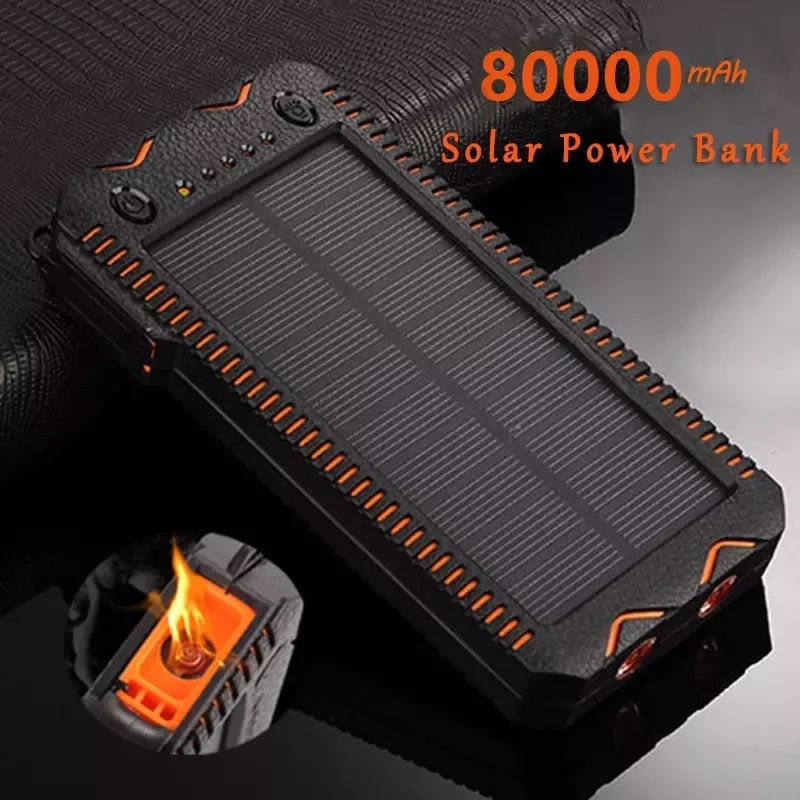 

2023New 80000mAh Solar Power Bank High-Capacity Phone Charging Power Bank with Cigarette Lighter Double USB Outdoor Emergency Ch