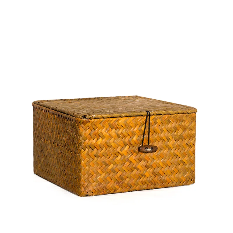 

Seaweed Storage Basket Non Willow Rattan Bamboo Box Cover Frame Western Wedding Flower Companion Gift