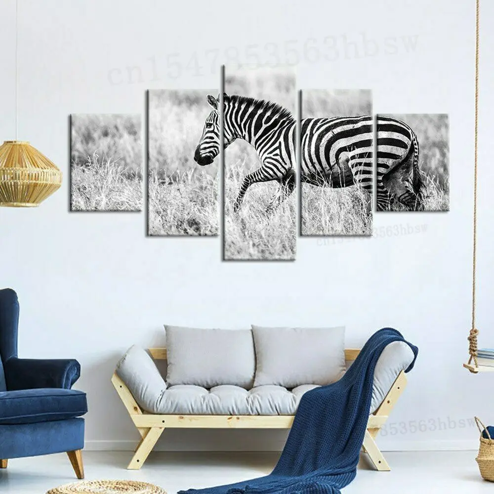 

5 Panel Grey White Zebra Safari Canvas Picture Wall Art HD Print Decor Pictures Home Decor Poster No Framed 5 Piece