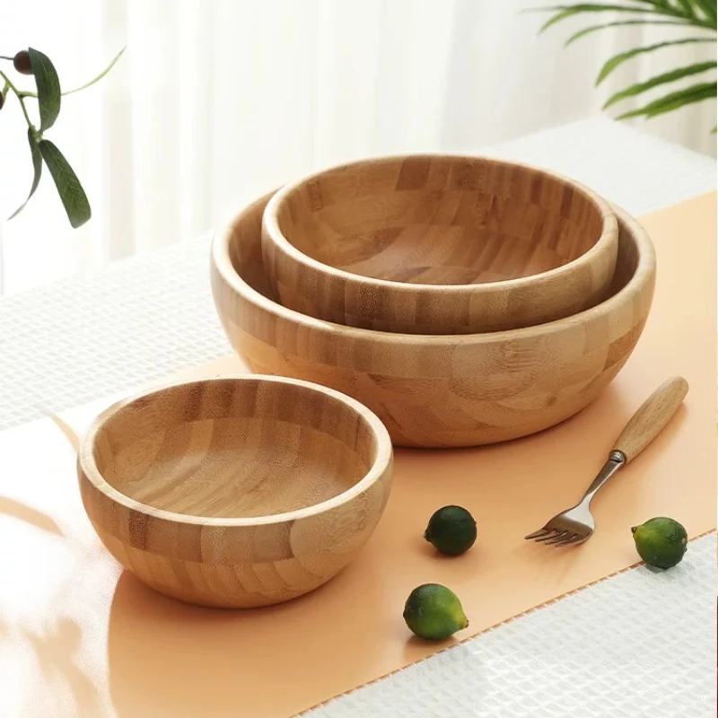 Японская бамбуковая чаша домашняя простая Салатница большая миска для рамен и