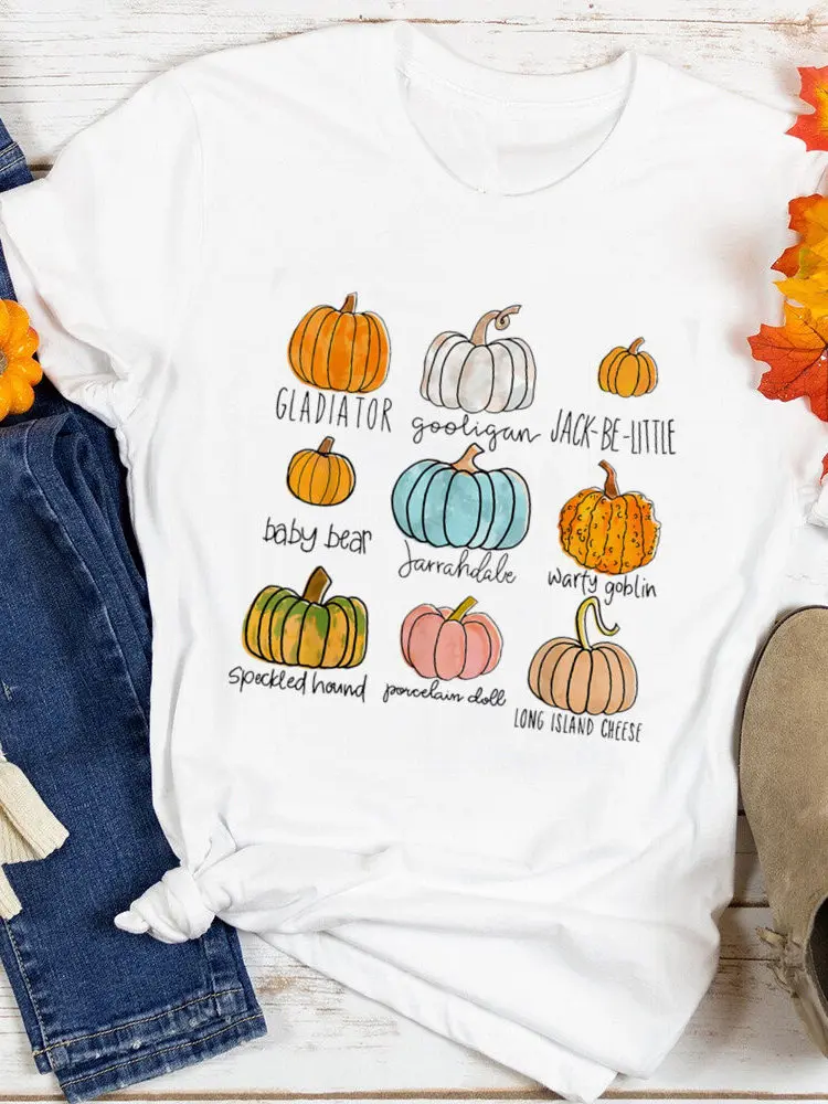 

Cute Halloween Theme Shirt for Women Pumpkin Spice Fall Shirts Leopard Pumpkin Graphic T-Shirt Thanksgiving Day T-Shirt Top