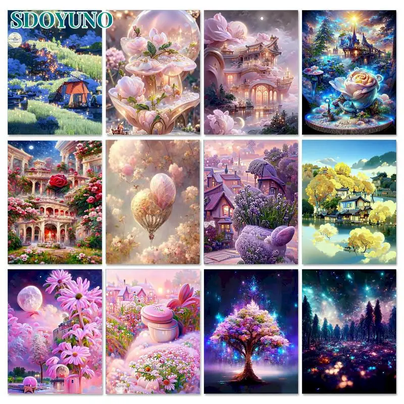 

SDOYUNO Frame Painting By Number For Adults Colorful Waterfall Coloring By Numbers Scenery Modern Acrylic Paint Home Decors Diy