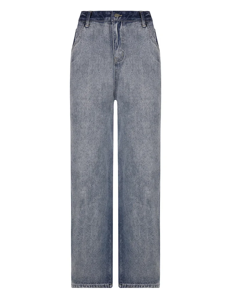 

Винтажные брюки в уличном стиле контрастных цветов, Прошитые Широкие штаны 2022, тонкие джинсы с вертикальной стиркой, новинка сезона осень-з...