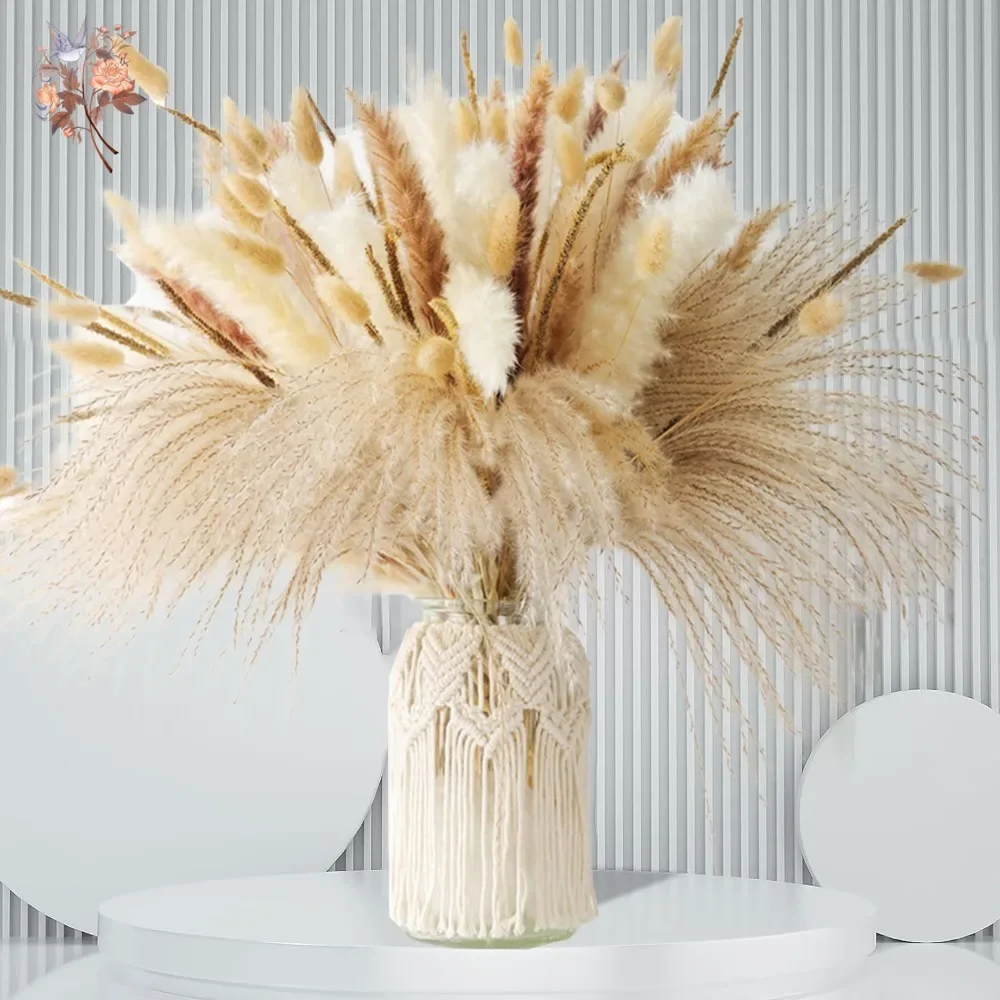 

Natural Fluffy Pampas Grass Dried Flowers Bouquet Home Christmas Decoration Reeds Bunny Tails Wedding Party Table Decor Supplies