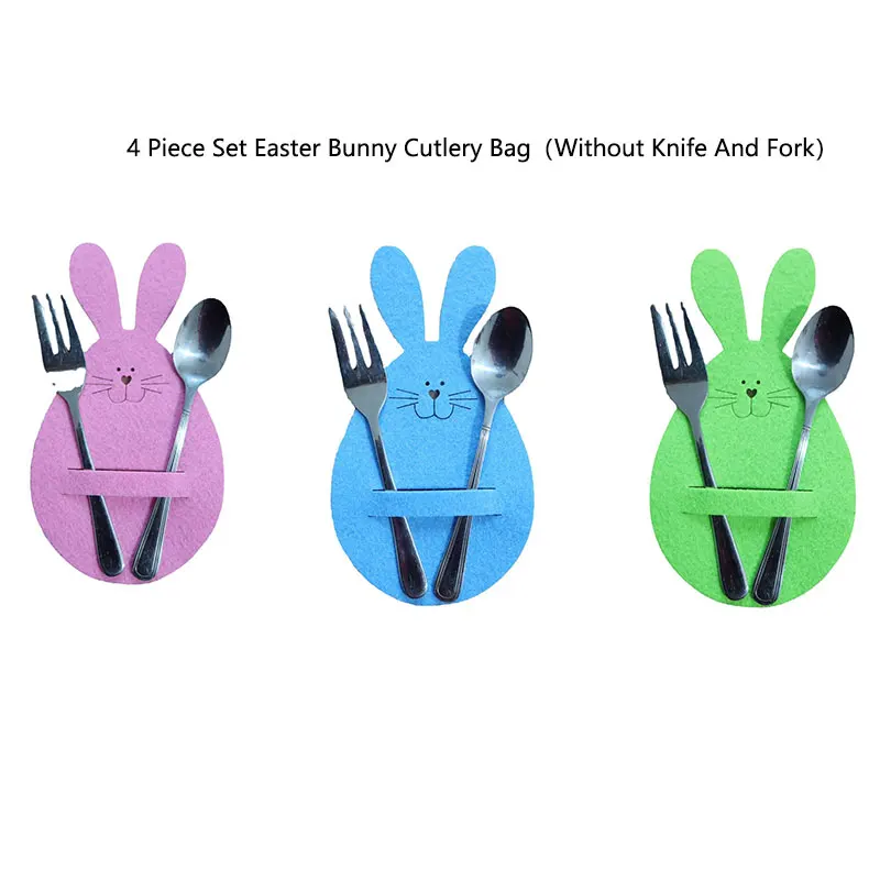 

4 Pcs/set Easter Bunny Tableware Bags Cutlery Bags Decor Tableware Holder Bags