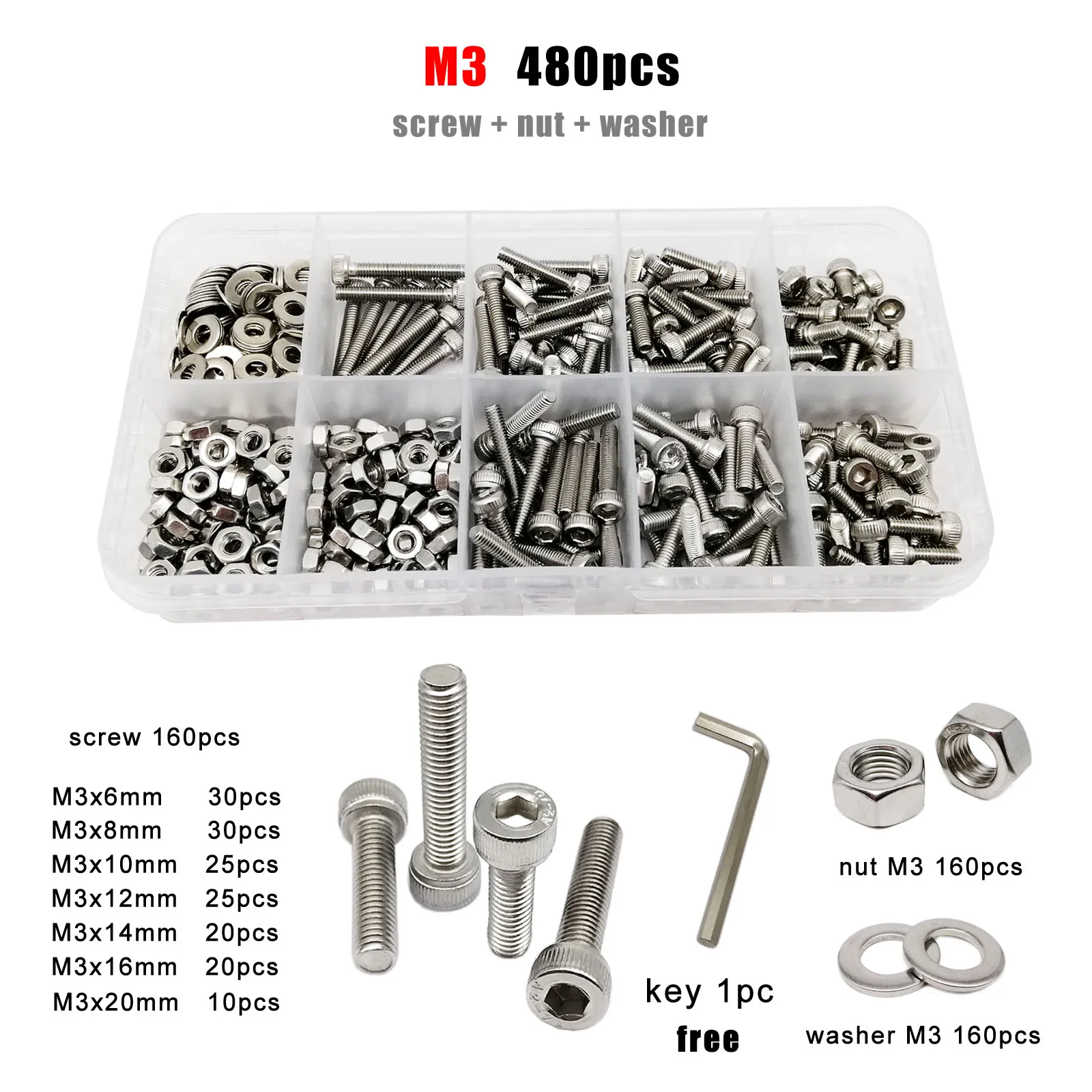 

Набор Винтов С Шестигранной Головкой И Шестигранной Гайкой Из Нержавеющей Стали 304 A2 DIN912, Размеры M1.6-M8