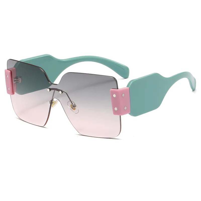 

Fashion Rivet Rimless Sunglasses Women 2022 Personality Oversized Mirror Glasses Irregular Lens Men UV400 Unique Female Eyewear
