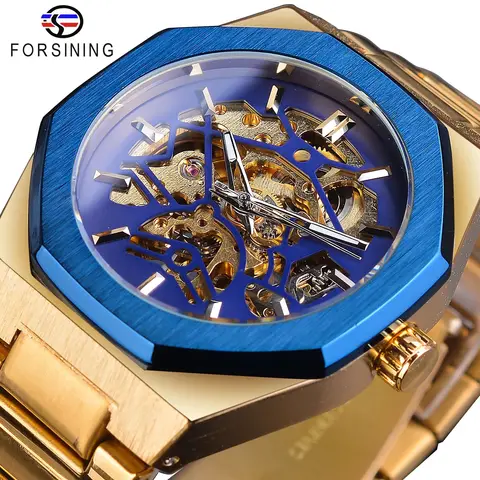 Forsining 2019 Золотые механические Автоматические часы для мужчин Скелет водонепроницаемые часы Топ бренд Роскошные светящиеся наручные часы