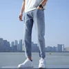 2023 New Men's Stretch Ankle Length Jeans Light blue Fashion Casual Cotton Slim Fit Denim Pants Korean Trousers Male Brand Cloth 3