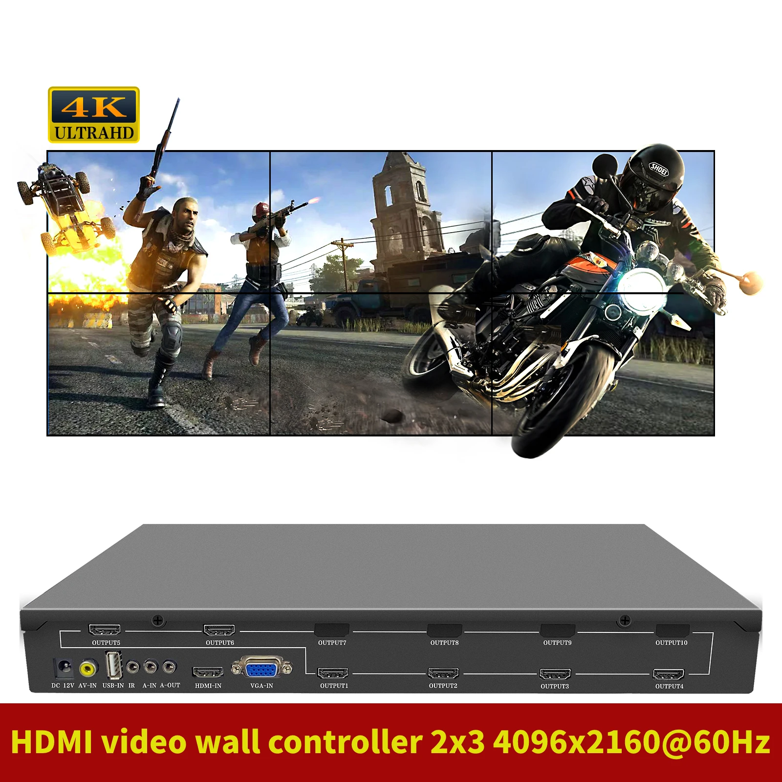 Настенный видеоконтроллер HDMI 2x3 4K, комбинированный процессор с несколькими экранами, 4096x2160 @ 60 Гц, выход 1 в 6, настенная ТВ-приставка для сращивания 180 °, флип