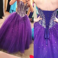 purple sweetheart puffy long quinceanera dress vestidos de 15 anos crystal beads sweet 16 wear birthday formal party gowns