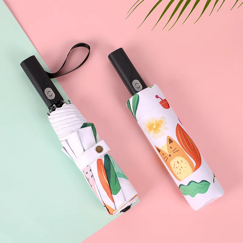 

Cute animal cartoon windbreaker woman 3 folding umbrella automatic folding umbrella sunshade rainy day sun umbrella
