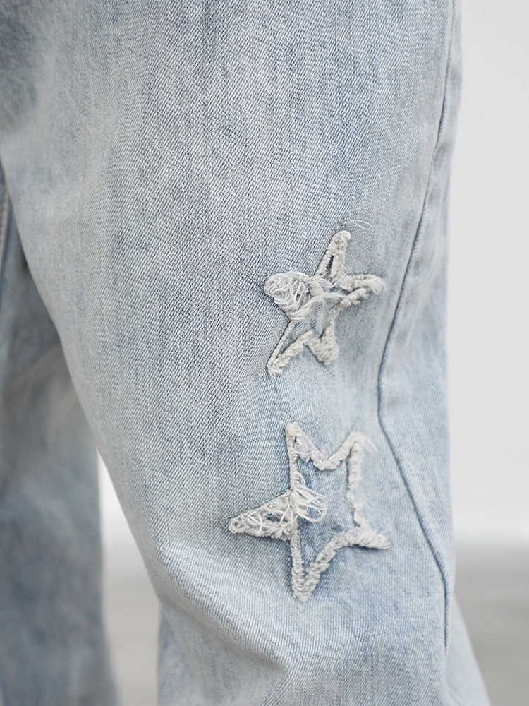 Men's Jeans Five-pointed Star Applique Embroidered Micro Horn Loose Jeans Hip Hop Street Wear Y2K Jeans Street Wear Brand Jeans