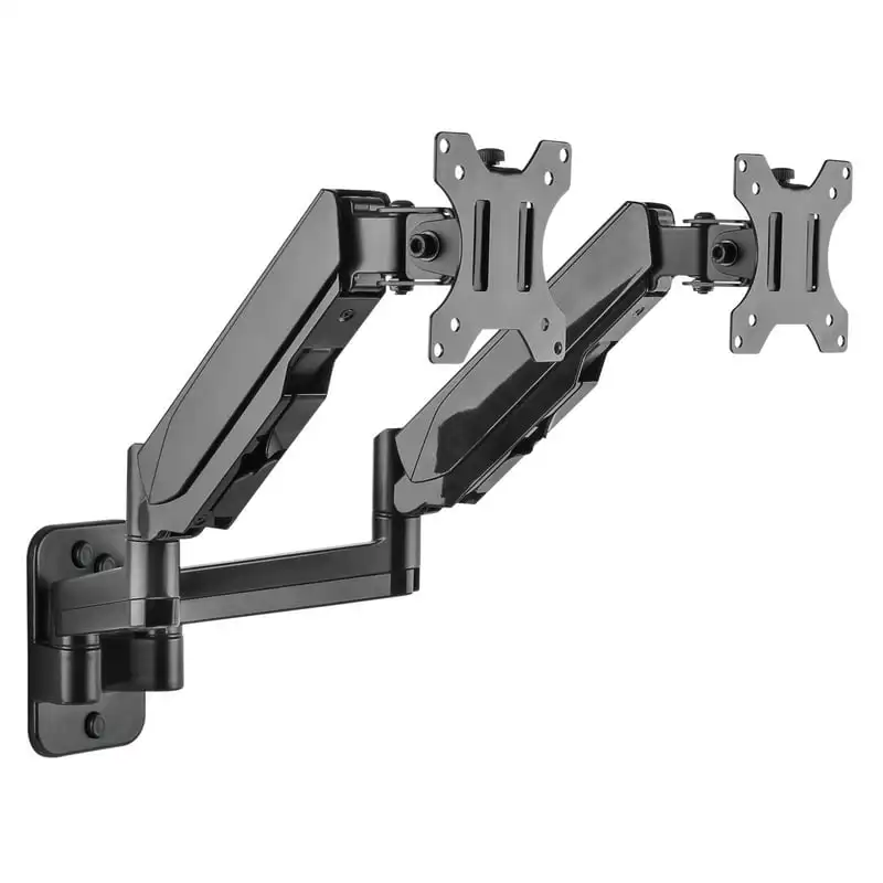 

Fully Adjustable Arms Bracket Featuring Fully Adjustable Black Wall Mount Dual Monitor Arms Bracket - Ergonomic and Secure Desk