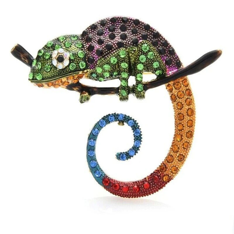 Vintage Rhinestone Lizard Chameleon Brooch Animal Pins Jacket Scarf Clip Fashion Clothing Accessories Men and Women