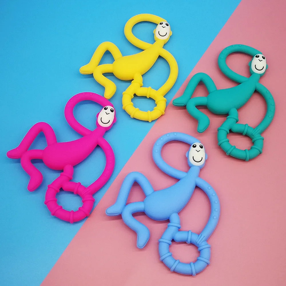 

Silicone Cartoon Monkey Toddler Molar Teeth Pain Relief Tool Kids Teether Necklace Teething Beads Baby Shower Gift