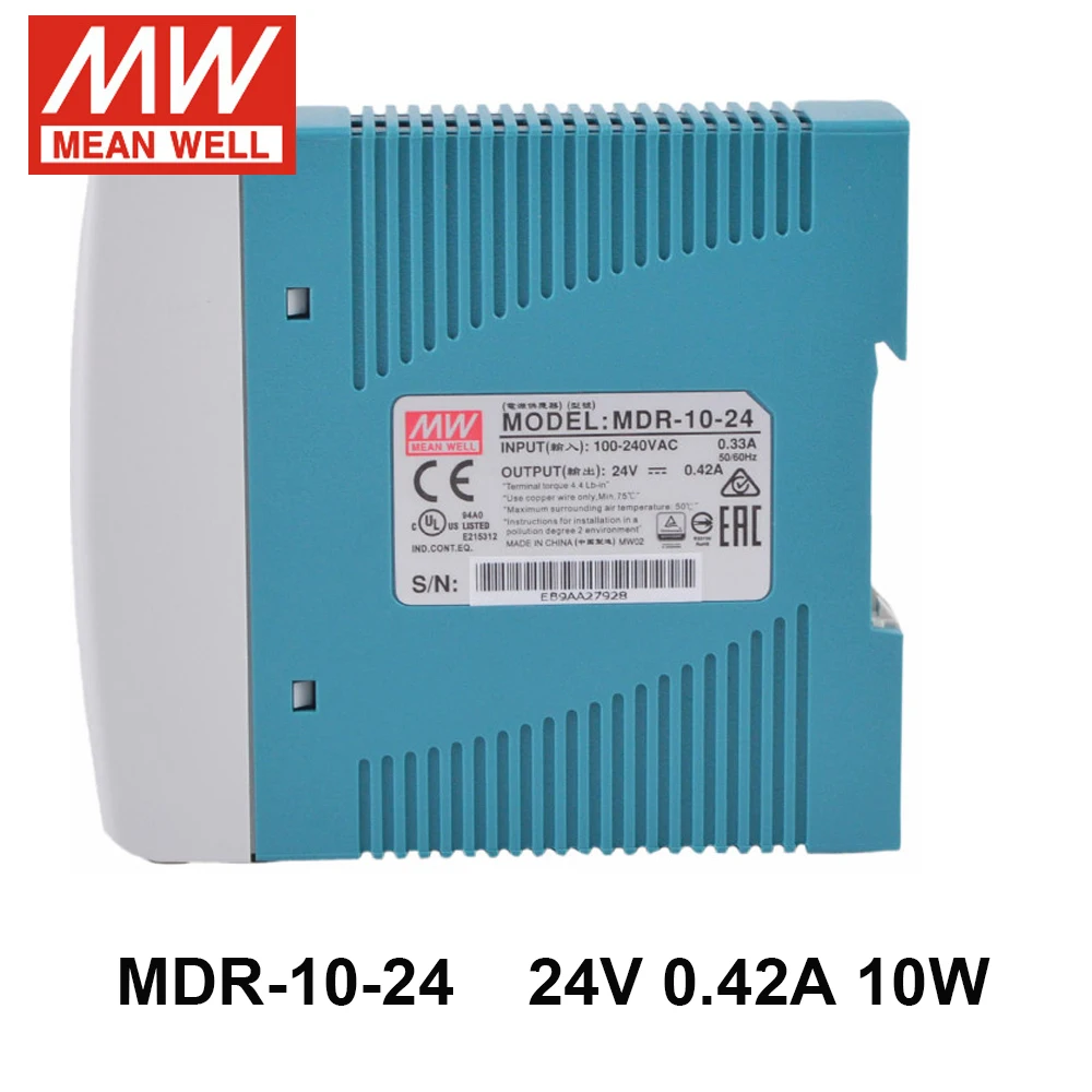 

Mean Well MDR-10-24 110V/220V AC TO DC 24V 0.42A 10W Single Output Industrial DIN Rail Switching Power Supply Meanwell Driver