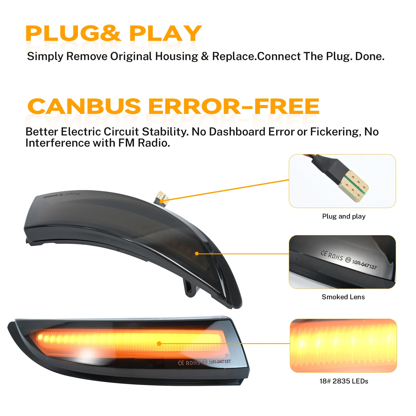 Светодиодный дымчатый янтарный последовательный указатель поворота мигалка