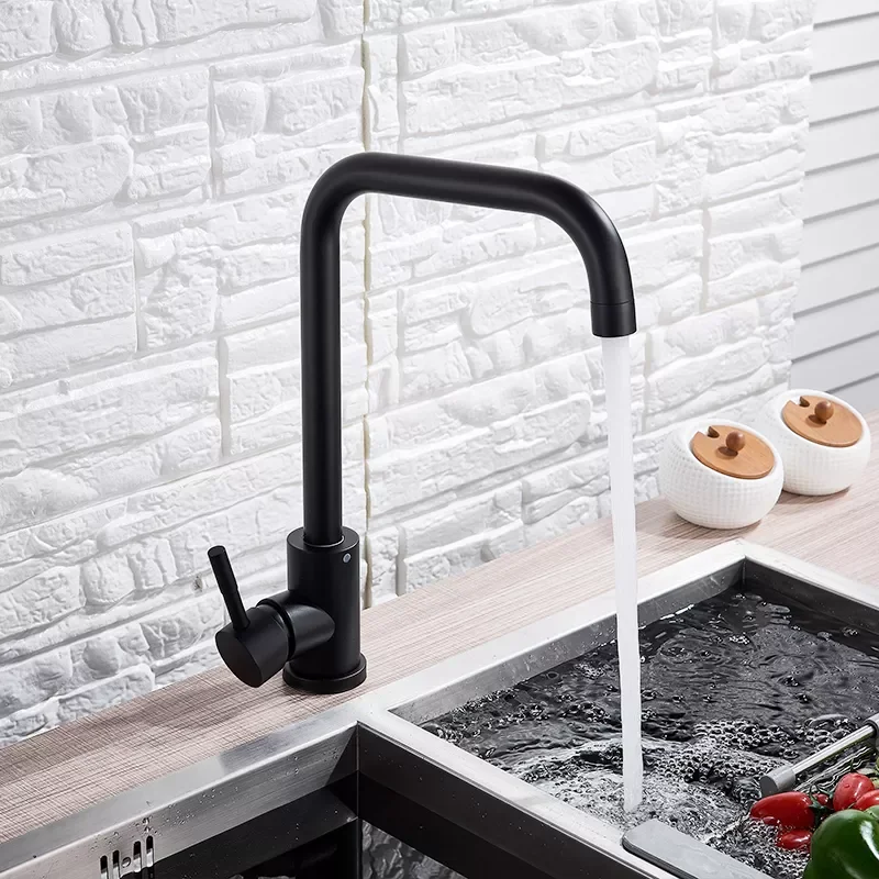 

Matte Black Kitchen Faucets Stainless Steel Kitchen Mixer Single Handle Hot Cold Water Mixer Tap for Kitchen Rotate Taps