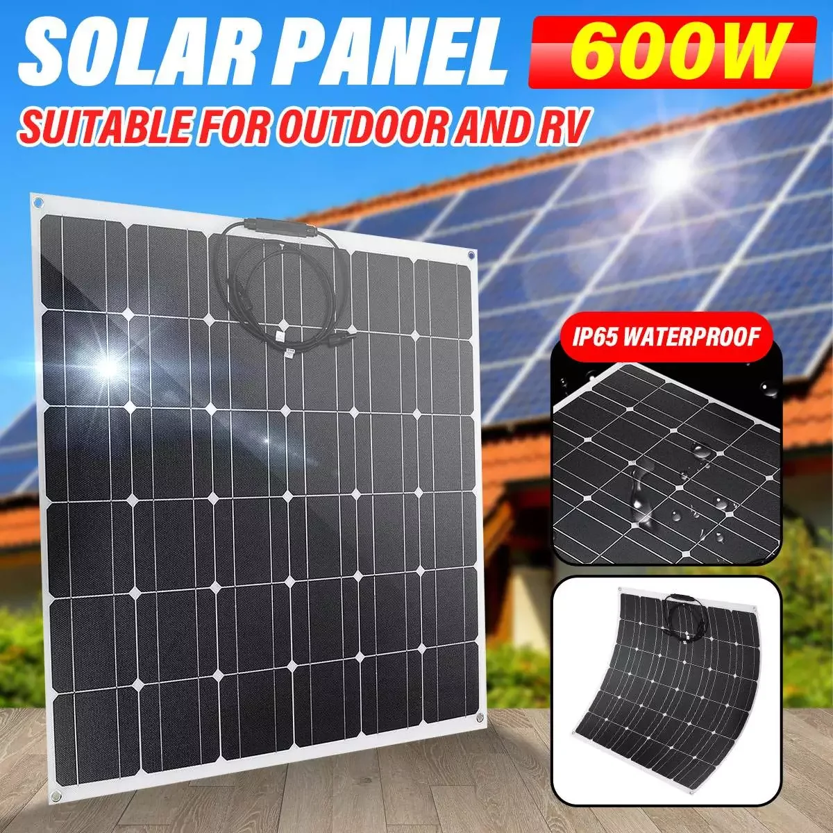 

600W 1200W ETFE Flexible Solar Panel High Efficiency Rate Solar Cells for RV/Boat/Car/Home 12V/24V Battery Charger 79X81cm