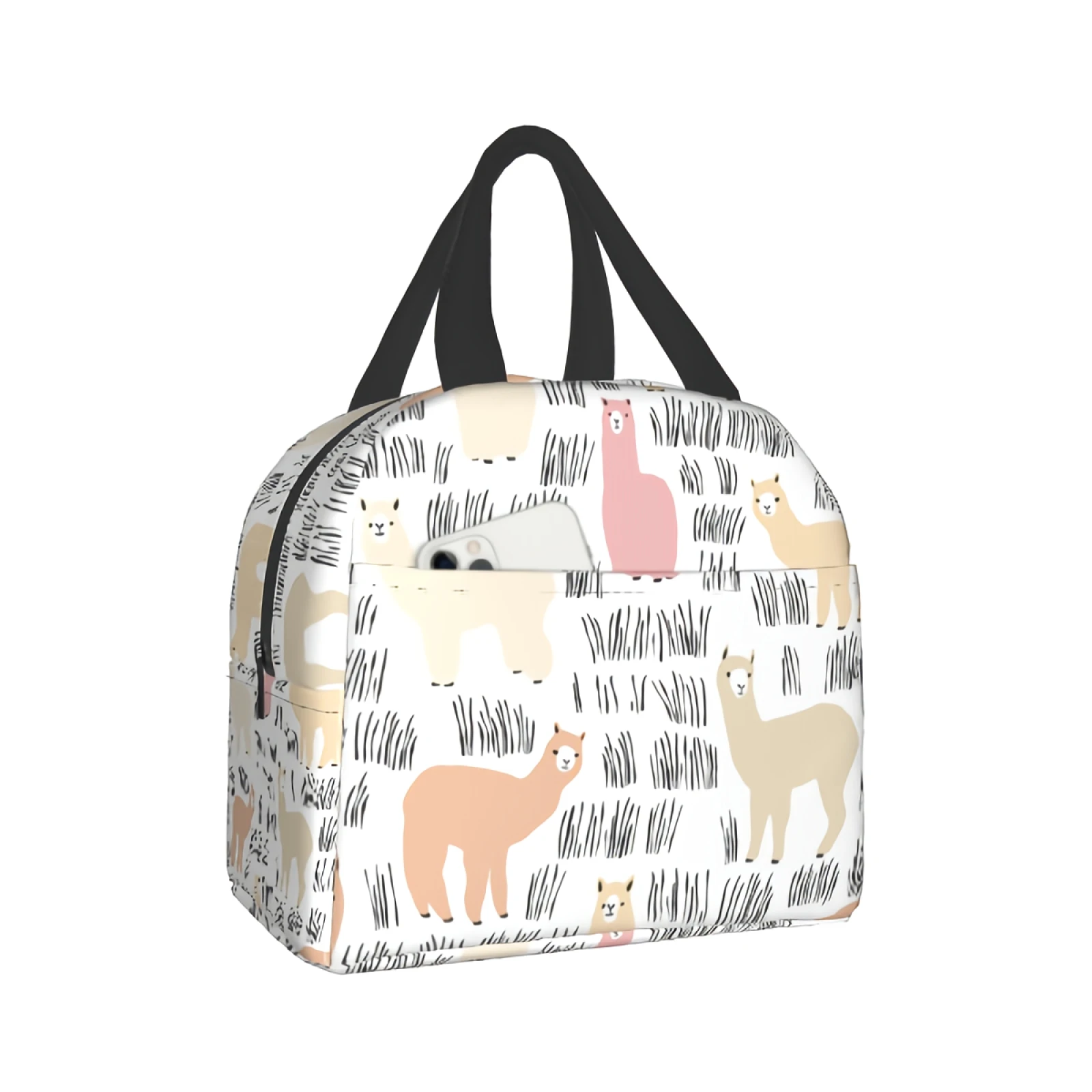 

Милая переносная изолированная сумка для ланча с альпакой, водонепроницаемая красочная Термосумка-тоут с принтом животных и травы, сумка-т...