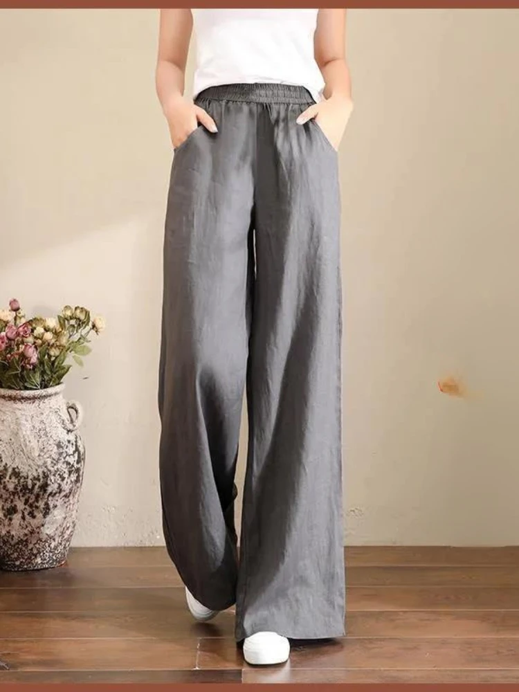 

New Linen Wide-leg Pants Women's Drawstring Oversize Wide-leg Pants Woman Pants Streetwear Women Drawstring Sweatpants Pants