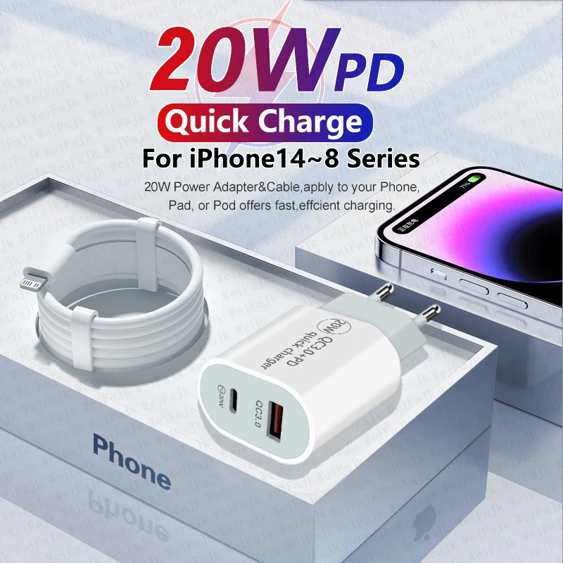 

For APPLE Original PD 20W USB C Charger For iPhone 13 12 11 14 Pro Max Mini X XS XR 8 Plus AirPods iPad Air Fast Charging Cable